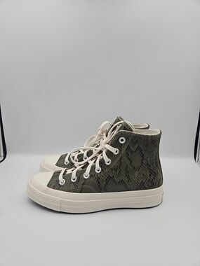 Converse High-Top Snake-Print Canvas Sneakers in Olive and Cream
